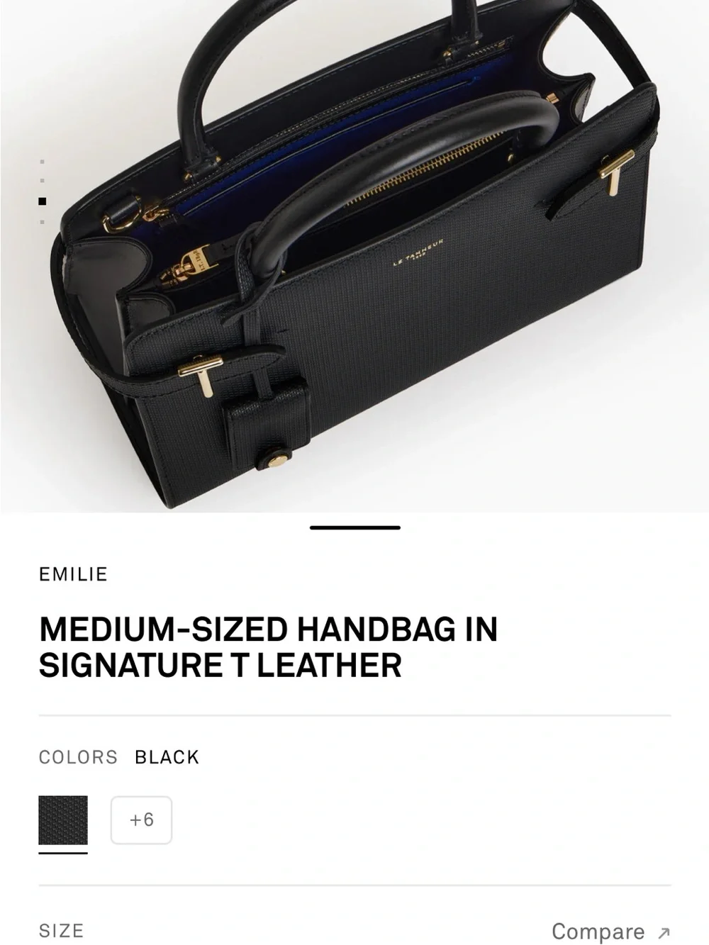 Le Tanneur Emilie Structured Black Leather Satchel with Top Handle